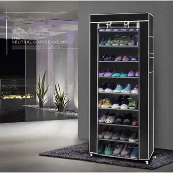 

10 Layers 9 Lattices Non-woven Fabric Shoe Rack Dustproof Simple Assembly Black Shoe Storage Cabinet Home Shoe Organizer