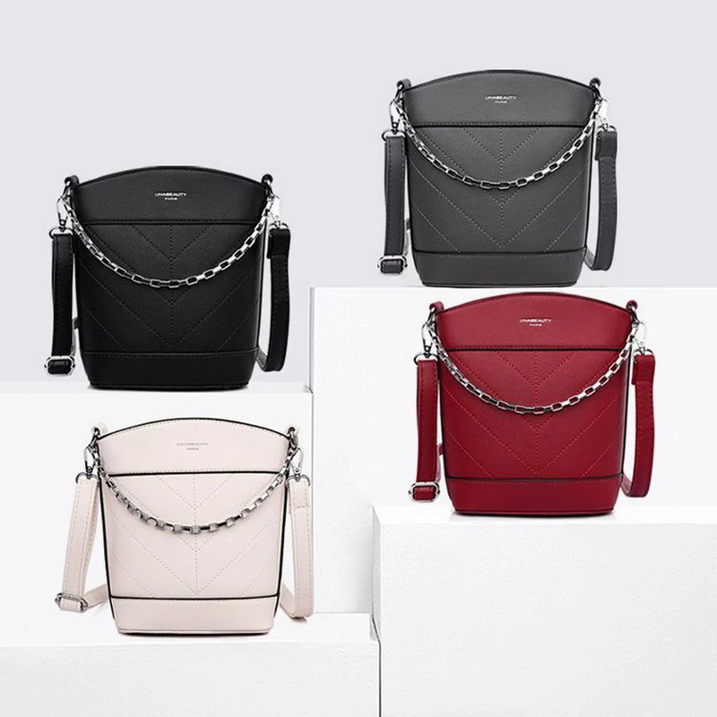 

FUNMARDI Rhombus Bucket Crossbody Bag Chain Portable Bag Sewing Thread Shoulder Bag Solid Color Women Luxury Brand Bag WLHB2514