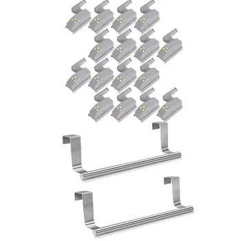 

16Pcs Hinge Led Sensor Light for Kitchen Cabinet & 2pcs Stainless Steel over Door Towel Rack Bar Holders