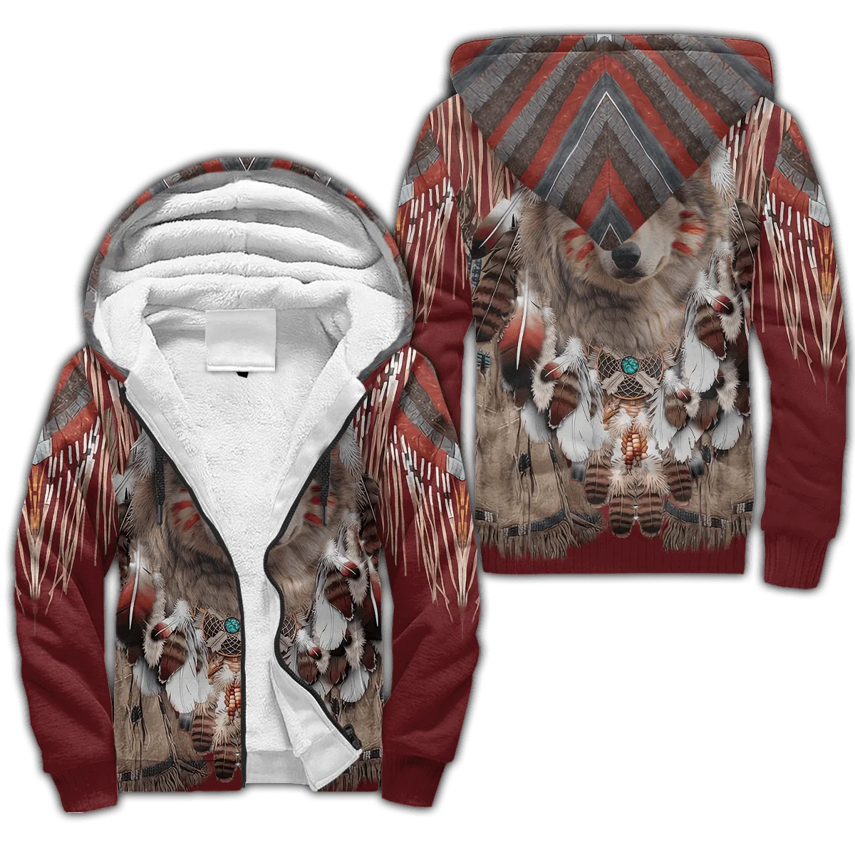 Schöne Wolf Native Indian 3D Gedruckt männer Winter Fleece Warme Dicke Zipper Hoodies Unisex Casual Jacken Mäntel Outwear YM-01 – Detail 27