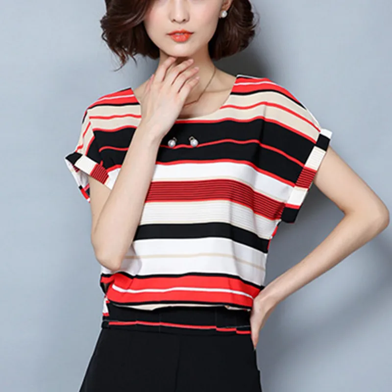 

Womens Blouses Cotton Tops and Blouses Casual Short Sleeve Ladies Shirts Blusas Plus Size Blusa Feminina Short Striped Casual