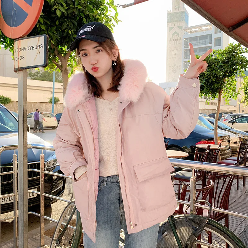 

New Style off Season Waist Hugging down Jacket Women's Short Korean-style Dongdaemun Belt White Coat Fox Fur Collar