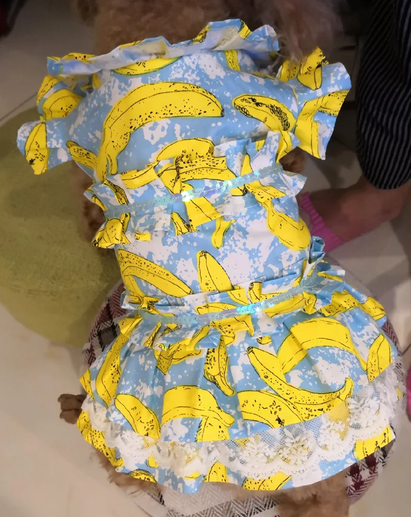 

2019 Spring And Summer New Style Banana Stamp Pet Clothes qing lv gou Dog Apparel Pet Supplies