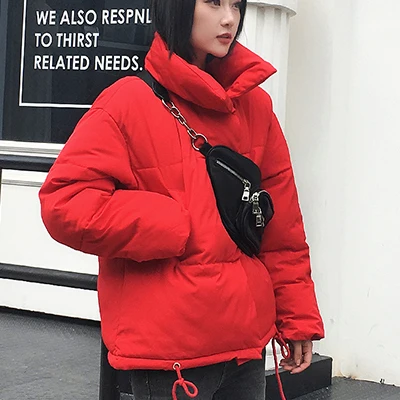 Red Зимние большие размеры, парки, пальто, женские повседневные однотонные однобортные Короткие хлопковые куртки, офисные парки, корейские теплые пуховики, женские - Цвет: Red