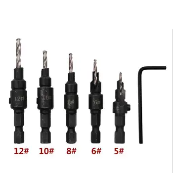 

5Pcs HSS Countersink Drill Bits Woodworking Drilling Pilot Holes Hex Key Wrench