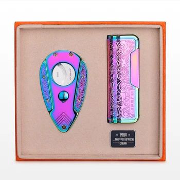 

JIFENG Travel Metal Super Sharp Cigar Cutter Windproof Jet Flame Cigar Cigarette Lighter W/Gift Box Set Fit COHIBA Cigars