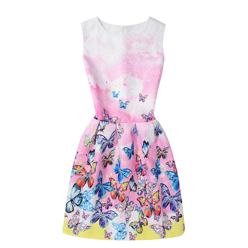 Лидер продаж; летнее платье для девочек; платье принцессы с цветочным принтом и бабочками для девочек-подростков; вечерние Детские платья; Vestido От 6 до 12 лет - Цвет: pink