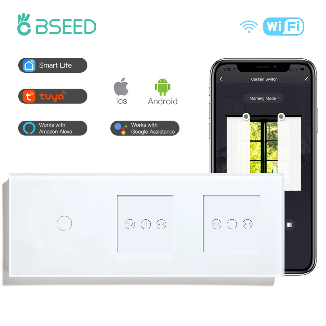 Bseed 1/2/3 смарт сенсорный светильник переключатель с двойной Wi-Fi шторы Настенные