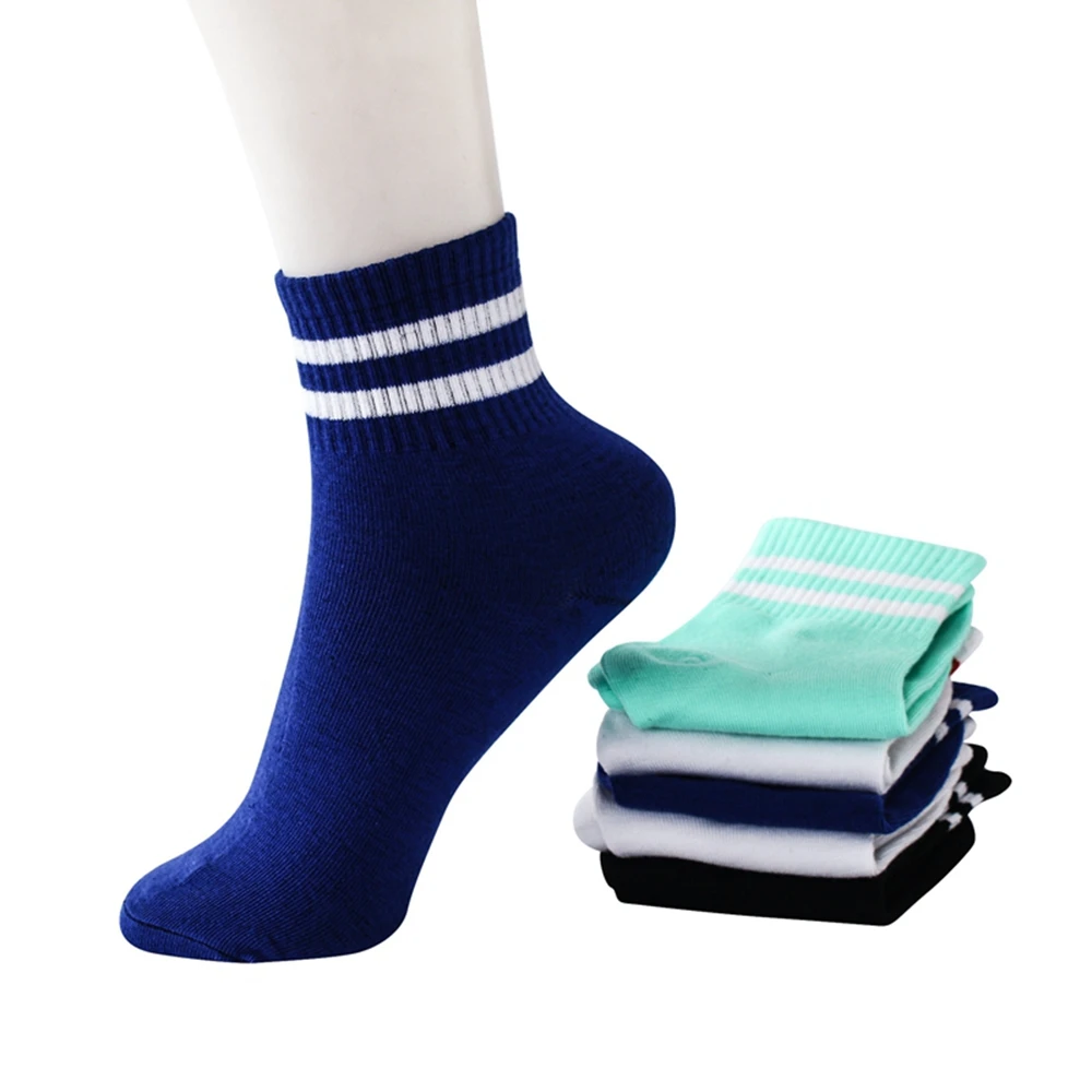 1 пара мужских и женских носков средней длины на осень и зиму, дышащие повседневные спортивные Нескользящие полосатые студенческие носки средней длины на бретелях