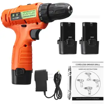 

2 Battery Electric Drill 12V Cordless Drill Electric Screwdriver Mini Wireless Power Driver 1500mAh Chargeable Grinding Machine