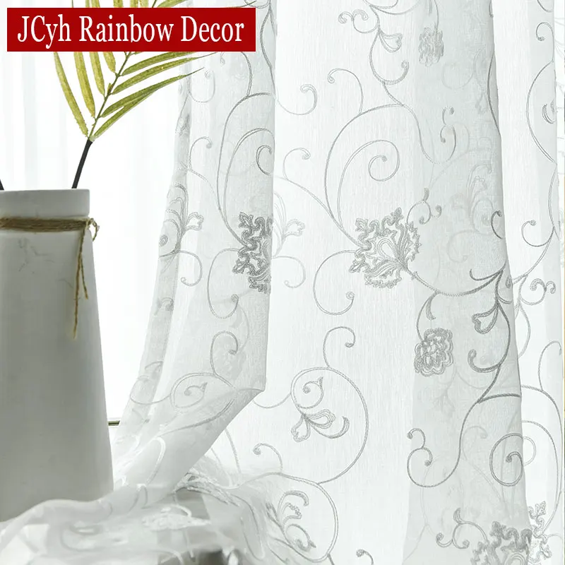 Вышитые цветочные тюлевые занавески для гостиной, белые прозрачные Занавески, занавески из вуали для спальни, тюлевые занавески на окно - Цвет: White tulle