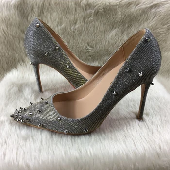 

Women's high heels new models of color rivets shallow shoes exclusive patent brand Ms. 10cm high heels