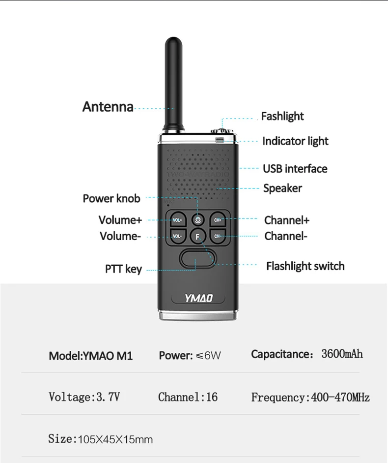 (2 pces) ymao m1 handheld walkie talkie