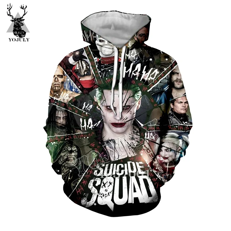

YOJULY Suicide squad Harley Quinn clown Joker Funny 3D Print T-shirt Unisex Sweatshirt/zip hoodie Child Baby Casual tshirts Y463