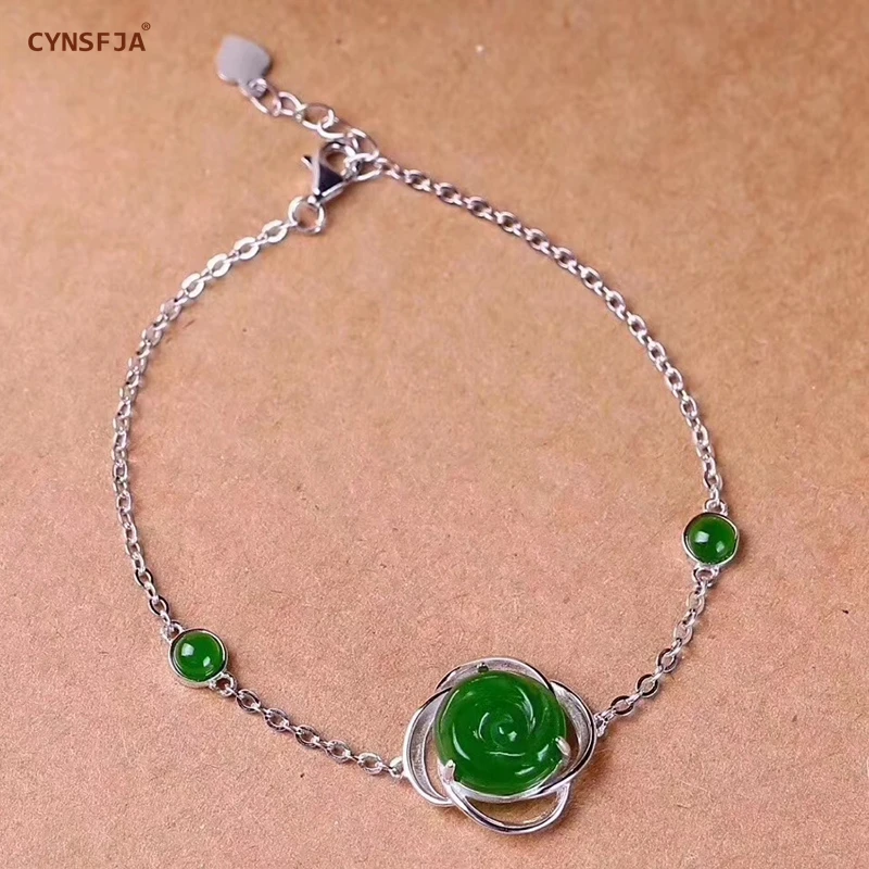 CYNSFJA Реал Certified(Hetian) нефрита Jade Jasper 925 пробы серебро ювелирные украшения розового нефрита Браслеты резной лучшие подарки