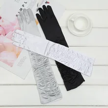 Guantes Novia атласная белая перчатка 43 см длинные перчатки для невесты серебряные женские Выпускной, свадьба перчатки полный палец Gant Boda ST224