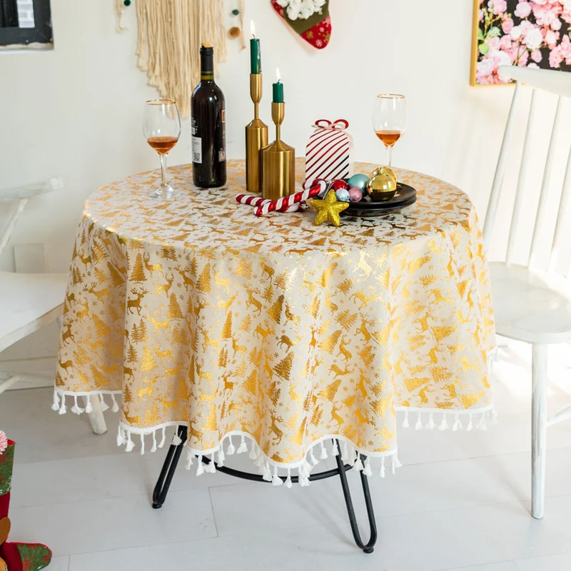  Christmas Table Cloth Round Tablecloth Nappe Table Cover Party Wedding Table Cloth for Home Table M