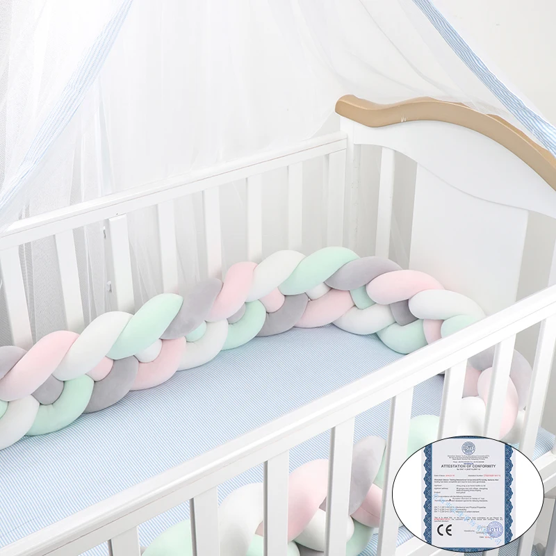 Koodykids 200cm Baby Bumper Bed 4 Braids Knot Cushion Baby Bumper Crib Braids Bumper Protection 16cm-18cm Nordic Style - Color: COLOR 4