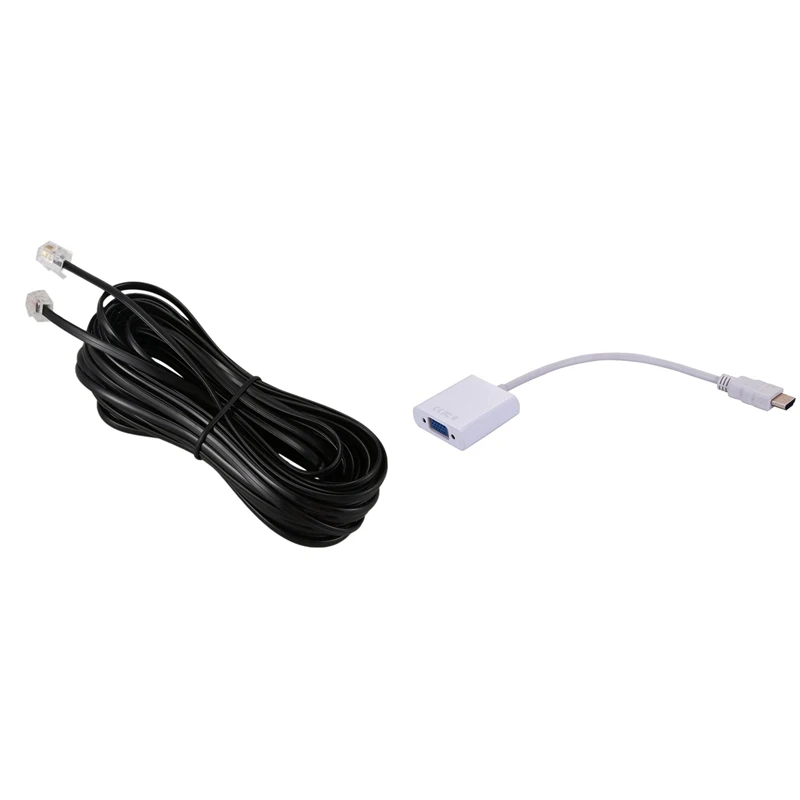 Cable RJ11 6P4C 2 piezas, 10 metros con HDMI a VGA HDMI macho a VGA RGB hembra, Adaptador convertidor de vídeo|Cables de teléfono| AliExpress