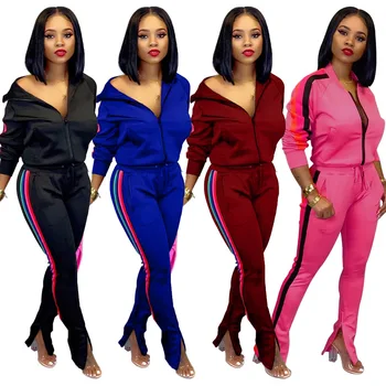 

Autumn Winter Women Two Piece Set Top and Pants Plus Size Tracksuit Sweatsuit Outfit Striped Casual Active Sets