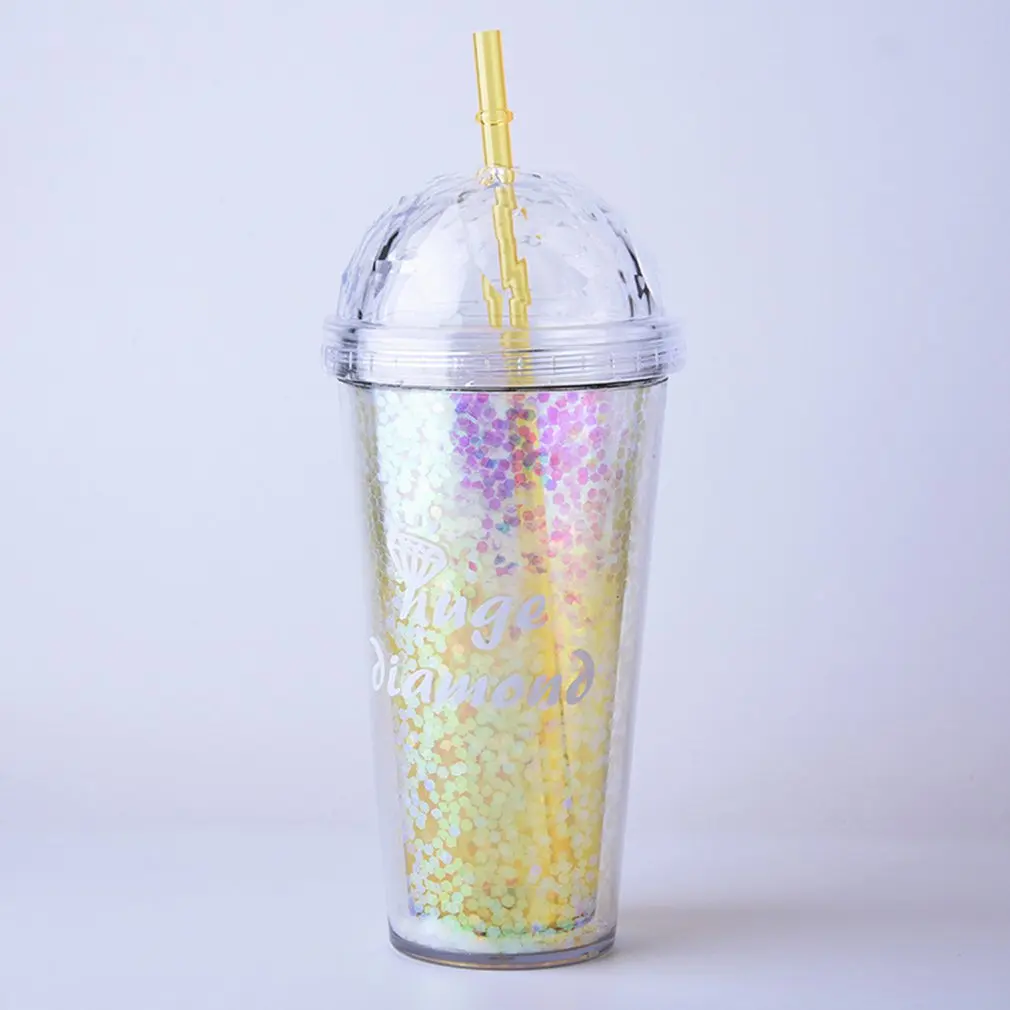 301-400ML Travel Portable Cup with Straw Sport Plastic Fruit Juice Water Bottle Sealed Cup Lovely Pattern