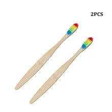 2 шт. Экологичная цветная бамбуковая зубная щетка для ухода за полостью рта мягкая щетина деревянная ручка для взрослых Радужная зубная отбеливающая щетка
