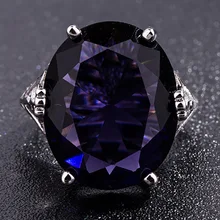 Luxury Victorian Antique Big Large Purple Oval Crystal Apollo Rings Silver Jewelry Princess Cubic Zircon Women Traditional Ring