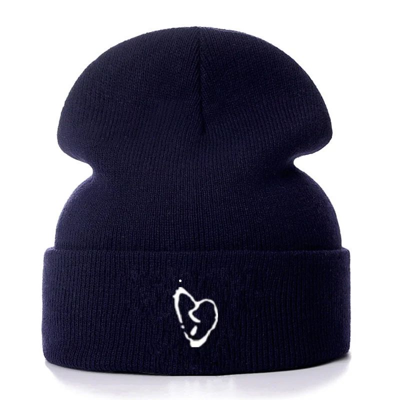 XXXTENTACION разбитое сердце Хлопок повседневные шапочки для мужчин и женщин вязаная зимняя однотонная шляпа хип-хоп Skullies шляпа Кепка в стиле унисекс
