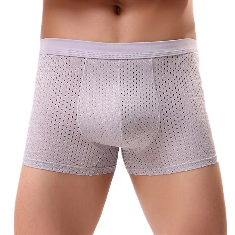 

Sexy Underwear Men's Boxers Shorts Breathable Mesh Panties Solid U Convex Pouch Underpants Cueca Calzoncillo Large Size L-3XL