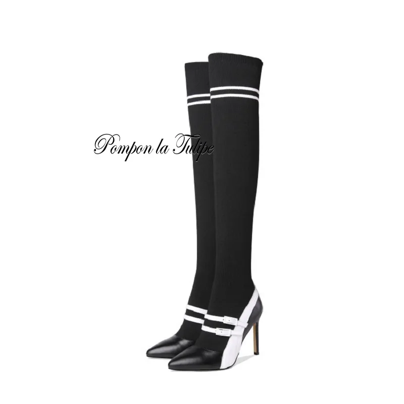 

ZZ 941112 Fancy Catwalk Genuine Cow Leather Sheepskin 10CM High Heel Stilettos Fashion Women High Thigh Long Boots Women Shoes