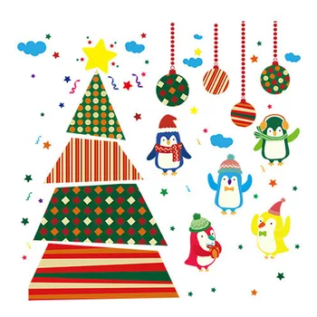

DIY Christmas Window Wall Stickers Penguin Xmas Tree Waterproof Wall Window Door Mural Decals Stickers for Christmas Decoration