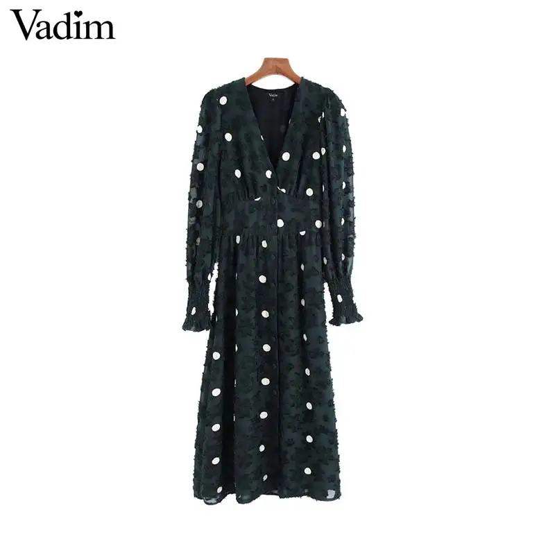 Женское элегантное платье vadim офисная одежда миди платье с длинным рукавом в горошек Женские повседневные шикарные платья с эластичной талией vestidos QC931