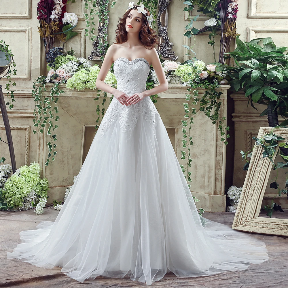 ANGELSBRIDEP-Real-Photo-Crystal-Lace-Applique-Strapless-Beach-Wedding-Dresses-Fashion-Lace-up-Chapel-Train-Wedding