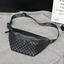 

Fashion Design Woven Chest Bag Men New Style Shoulder Bag Mens Waist Bag Casual Soft Leather One-shoulder Messenger Bag Male