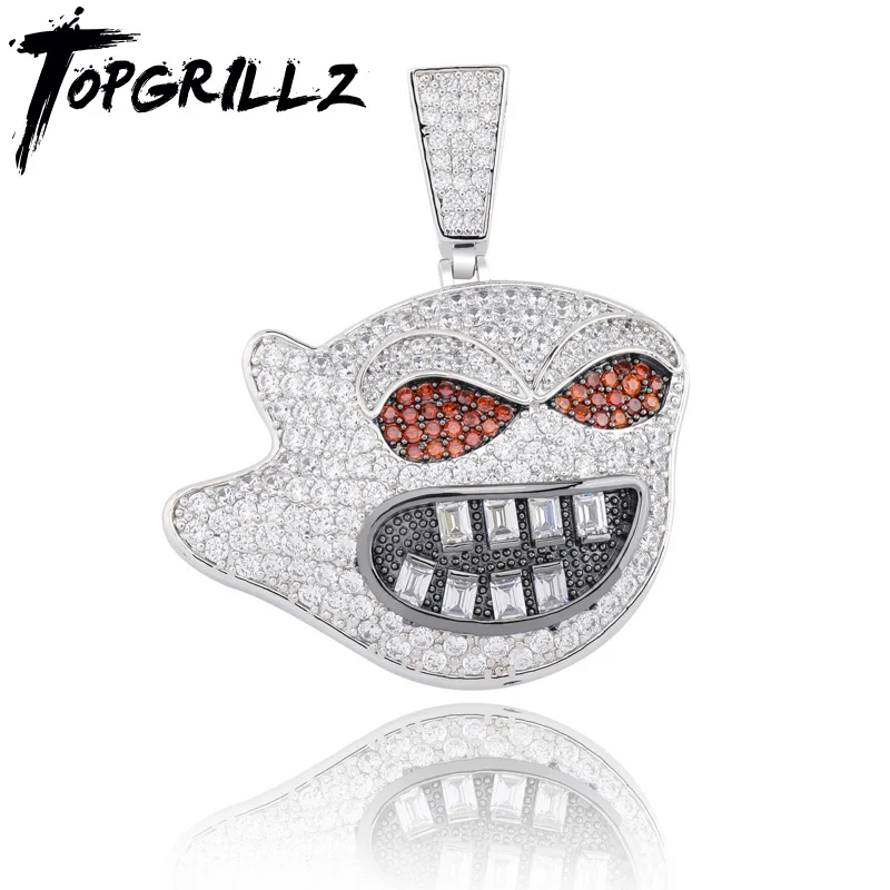 TOPGRILLZ злой дух красные глаза большой рот серебряный цвет Iced Out кубический циркон кулон и ожерелье Hio Hop Ювелирные изделия для мужчин