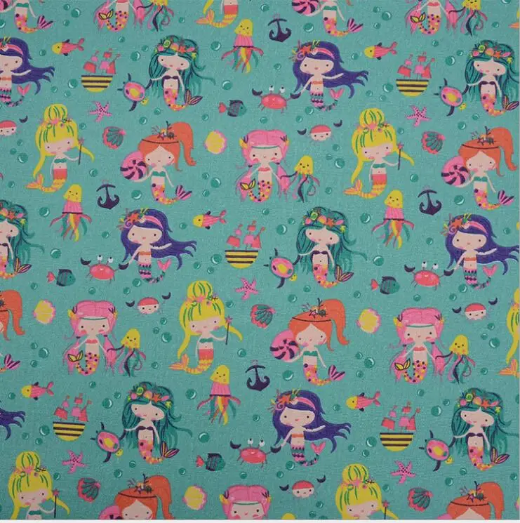 Хлопковый холст с принтом русалки из мультфильма, товары для дома, товары для домашних животных, товары для автомобилей, диван, подушка, ручная печать, холст