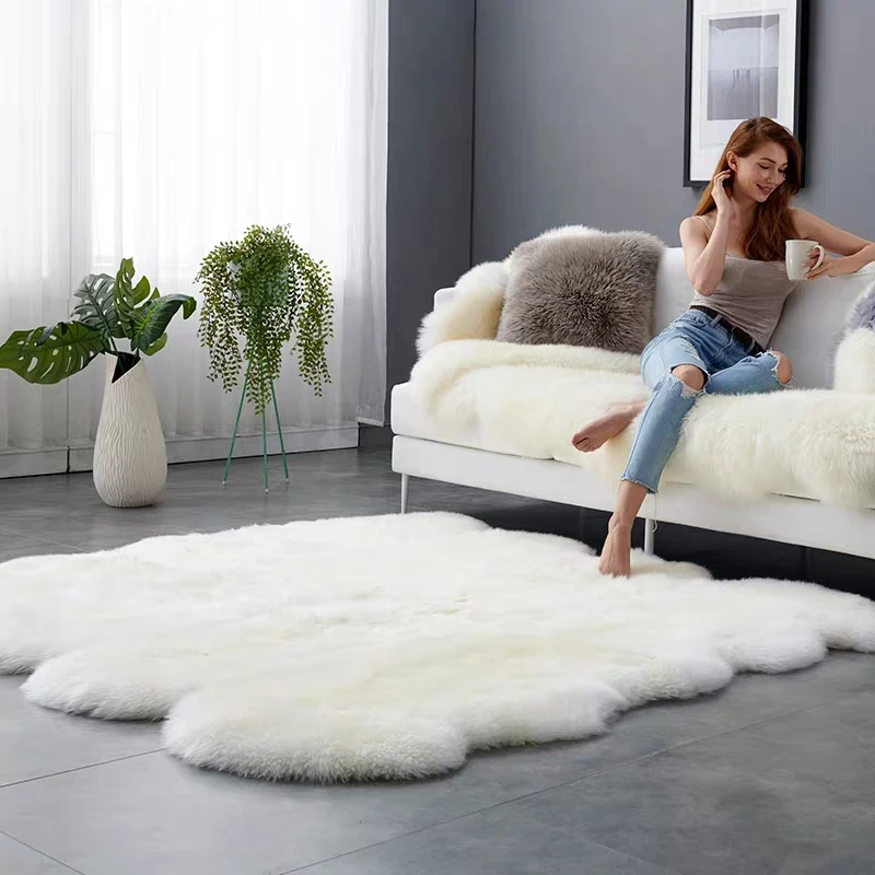 Big size Natural sheepskin rug 8P 180*200cm, shaggy sheep skin living room carpet for home decoration bedroom slide mat