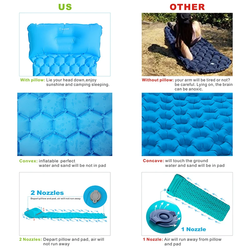 Inflatable sleeping pad 对比 天蓝