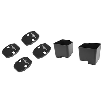 

4pcs Car Door Lock Cover Buckle Decor Trim & 2pcs Rear Seat Storage Organizer Tray for Jeep Wrangler Jk 2007-2017