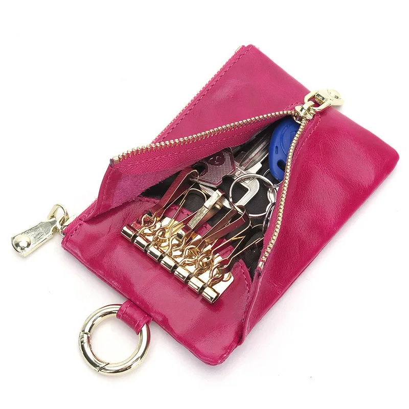 

Oil Wax Leather Key Men Women's Universal Style Simple Multi-functional Small Card Holder Purse