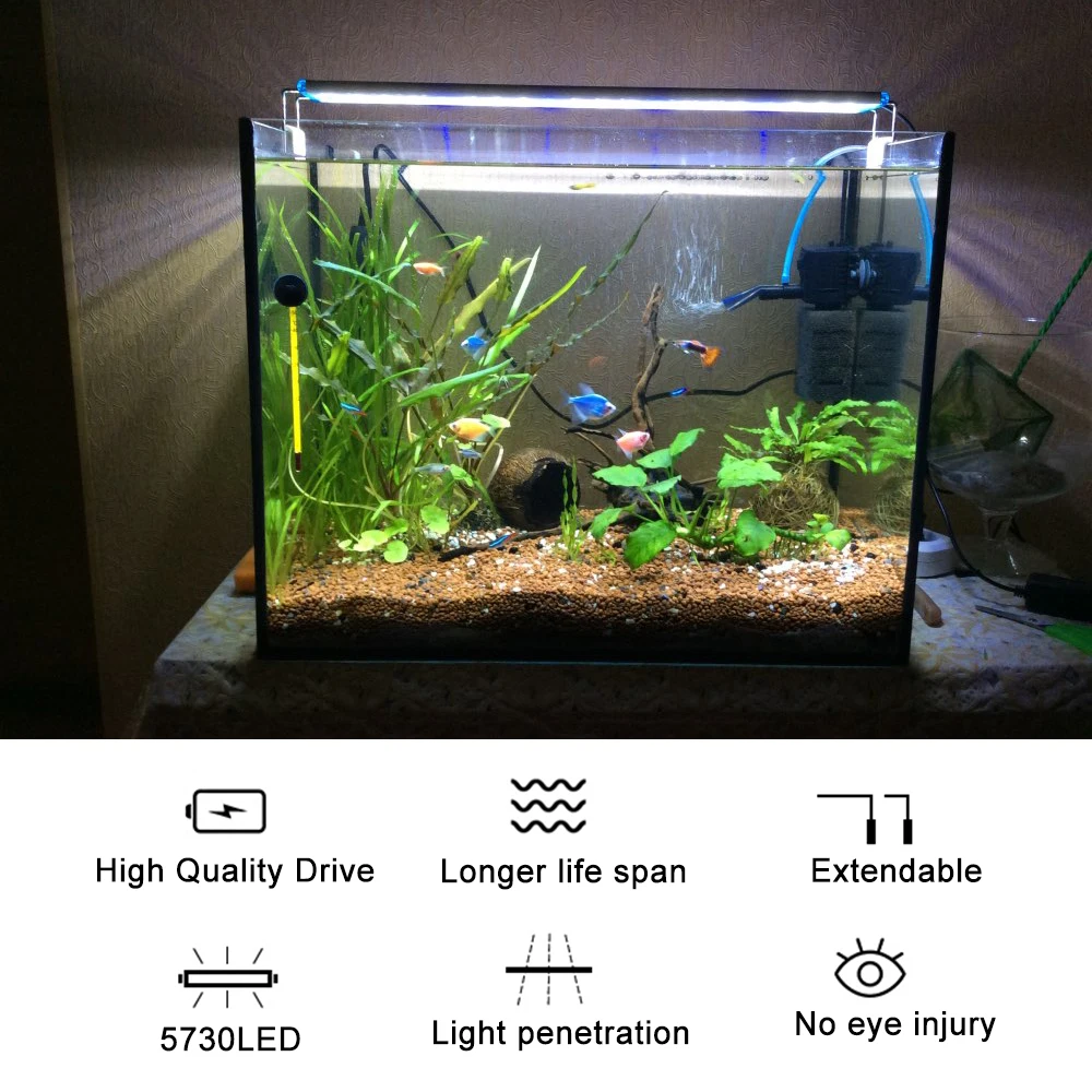 Супер тонкий светодиодный светильник для аквариума, светильник для водных растений 18-75 см, расширяемый водонепроницаемый светильник с зажимом для аквариума