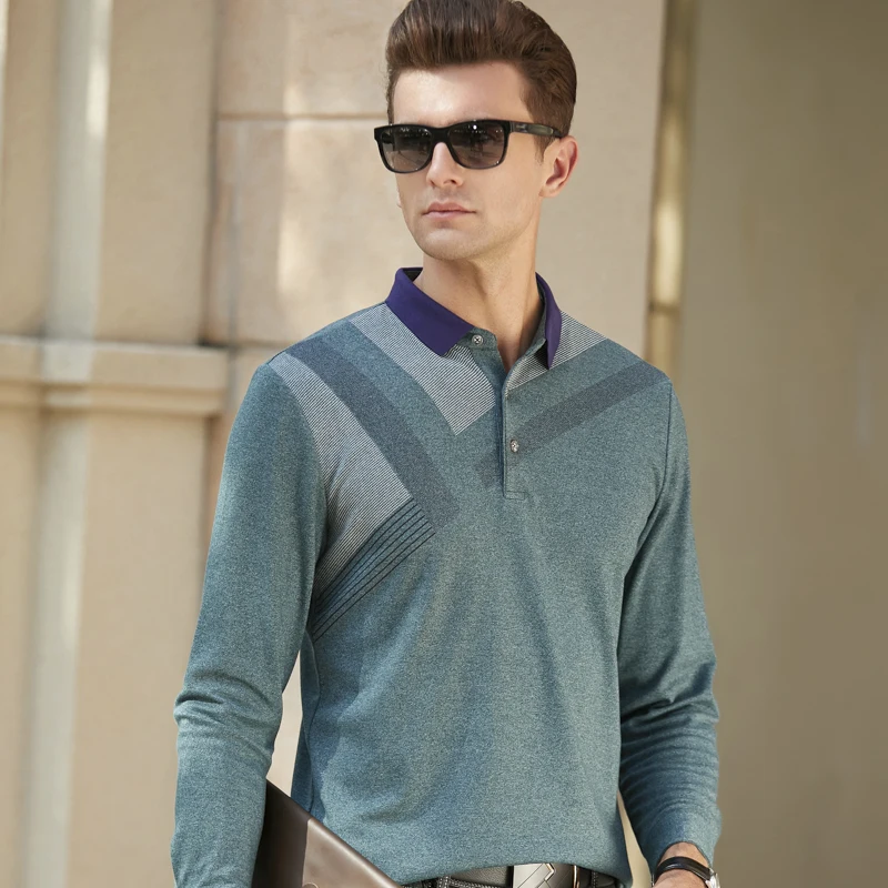 Брендовая мужская мода, Camisa, рубашки поло с длинным рукавом, мужская рубашка с воротником поло, дышащая мужская футболка, топы в полоску, не скатывается