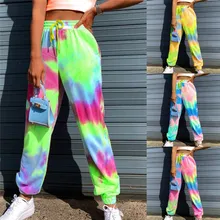 Neon Tie-dye Joggers High Waist Long Baggy Pants Women Sweatpants Loose Trousers 2021 Summer Lace Up Pants Streetwear Clothes Up