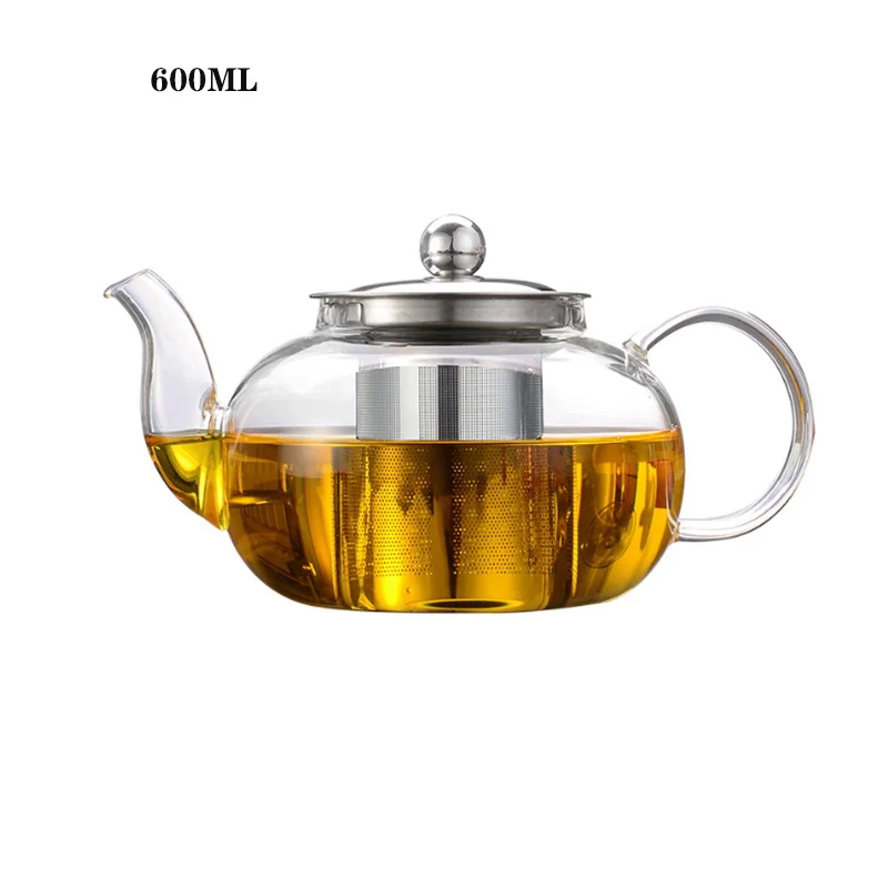 600ML 600 ml800 мл Прозрачный термостойкий стеклянный кофейник китайский чайный набор кунг-фу чайный чайник из нержавеющей стали домашний кувшин для сока - Цвет: 600ML