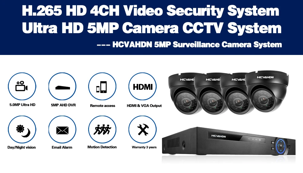HCVAHDN HD купольная 5MP CCTV Камера Безопасности s 4 шт. 5.0MP наружная домашняя камера видеонаблюдения 4CH CCTV система