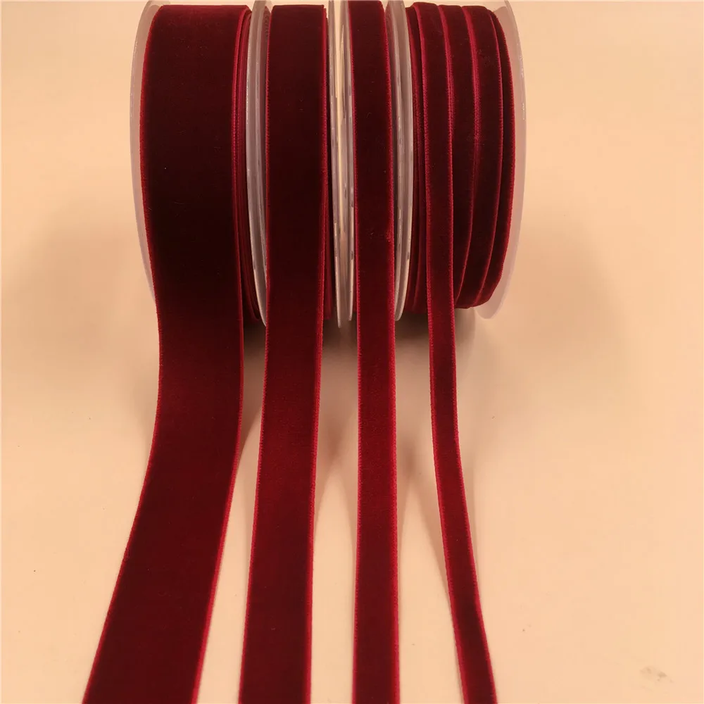 

6/9/15/25mm Dark Red Single Face Nylon Velvet Ribbon For Handmade Gift Bouquet Wrapping Supplies Home Party Decoration Christmas