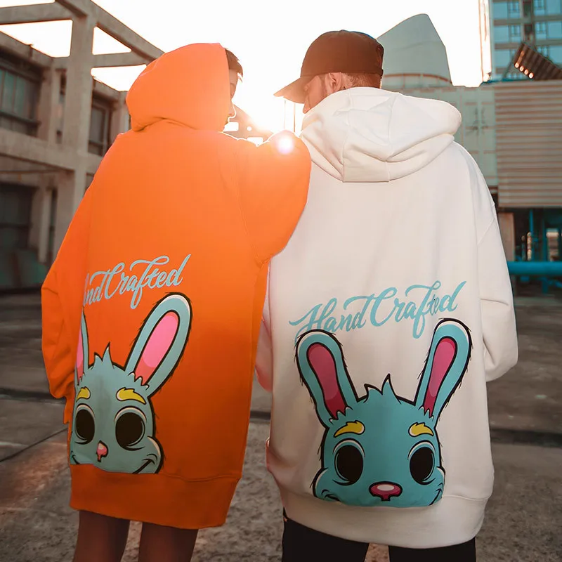 WHOHOLL Мужские Женские Унисекс Свободные толстовки мужские пары Kawaii печать толстовка с кроликом милый мультфильм Толстовка Пуловер