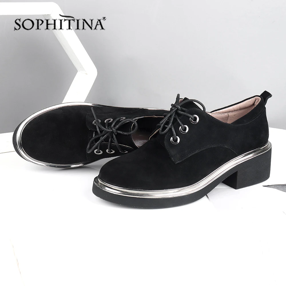 SOPHITINA/модные однотонные туфли-лодочки; удобные нейтральные туфли из высококачественной натуральной кожи на шнуровке и квадратном каблуке; новые женские туфли-лодочки; SC566