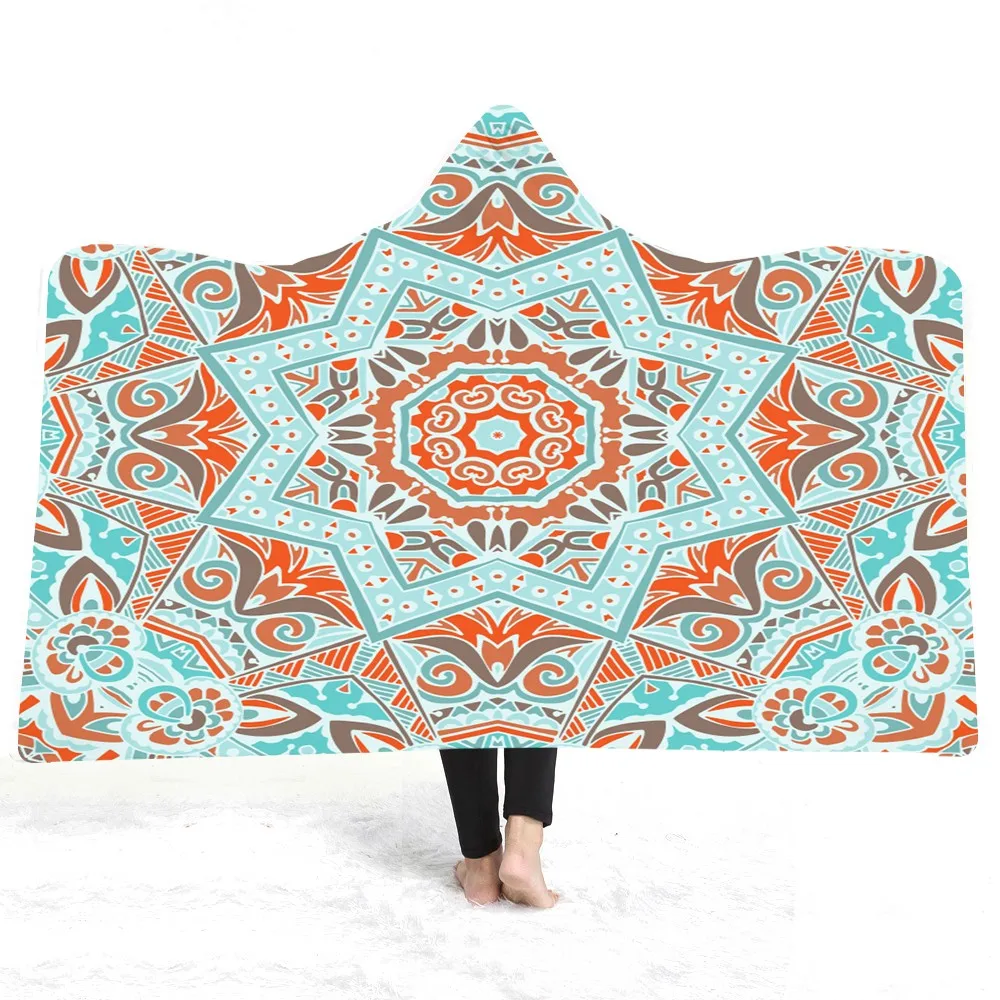 3D роскошное Boho одеяло с капюшоном супер мягкий шарф надеваемое покрывало геометрические узоры печати зима открытый гостиной диван крышка
