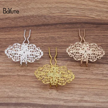 

BoYuTe (5 Pieces/Lot) 70*10*1.5MM Metal Brass Hair Fork Hairpins Welding 8*56MM Filigree Flower Diy Hair Accessories